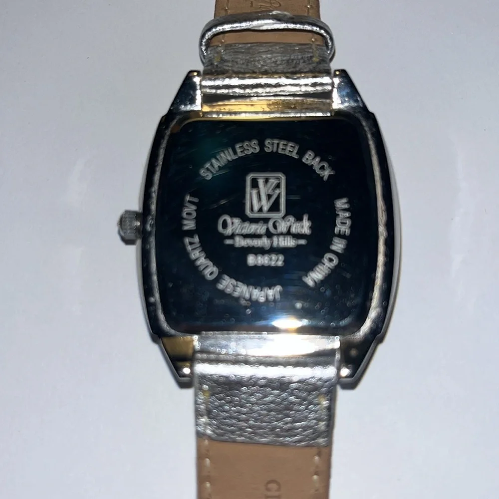 Victoria Wieck Watch Women Silver Tone Pave Bezel Leather Band Watch